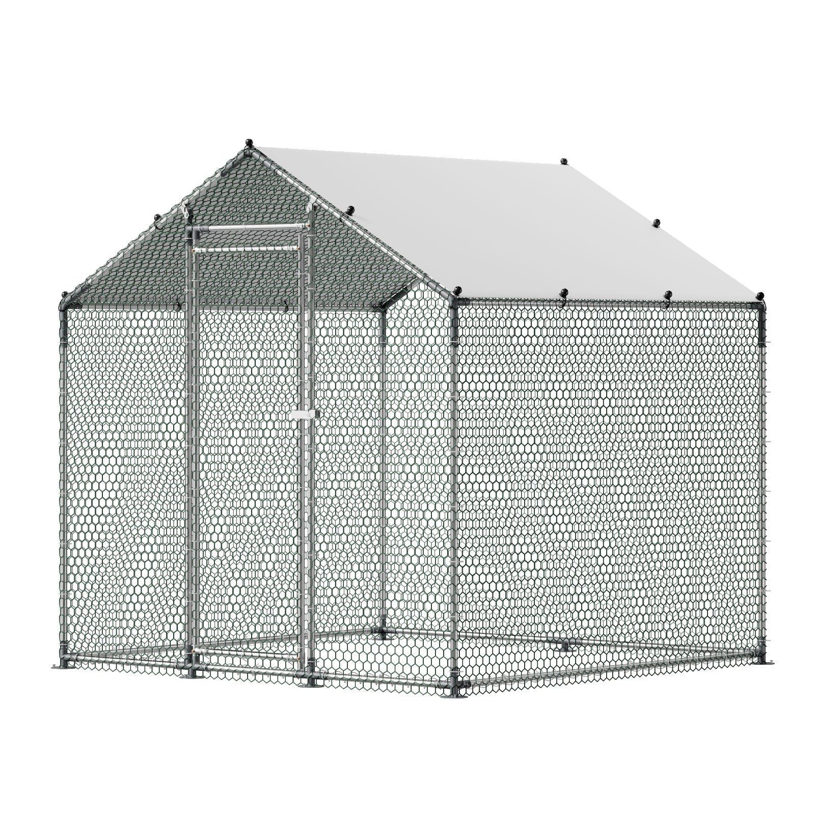 Metal Chicken Coop, 6.56x6.56x6.56ft Large Walk-in Chicken Runs with Cover, Spire Roof Hen House Enclosure V952-JSJS222MJDDM0VGWG001V0