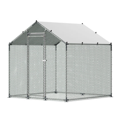 Metal Chicken Coop, 6.56x6.56x6.56ft Large Walk-in Chicken Runs with Cover, Spire Roof Hen House Enclosure V952-JSJS222MJDDM0VGWG001V0