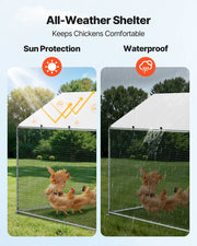 Metal Chicken Coop, 6.56x6.56x6.56ft Large Walk-in Chicken Runs with Cover, Spire Roof Hen House Enclosure V952-JSJS222MJDDM0VGWG001V0
