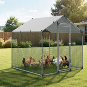 Metal Chicken Coop, 6.56x6.56x6.56ft Large Walk-in Chicken Runs with Cover, Spire Roof Hen House Enclosure V952-JSJS222MJDDM0VGWG001V0