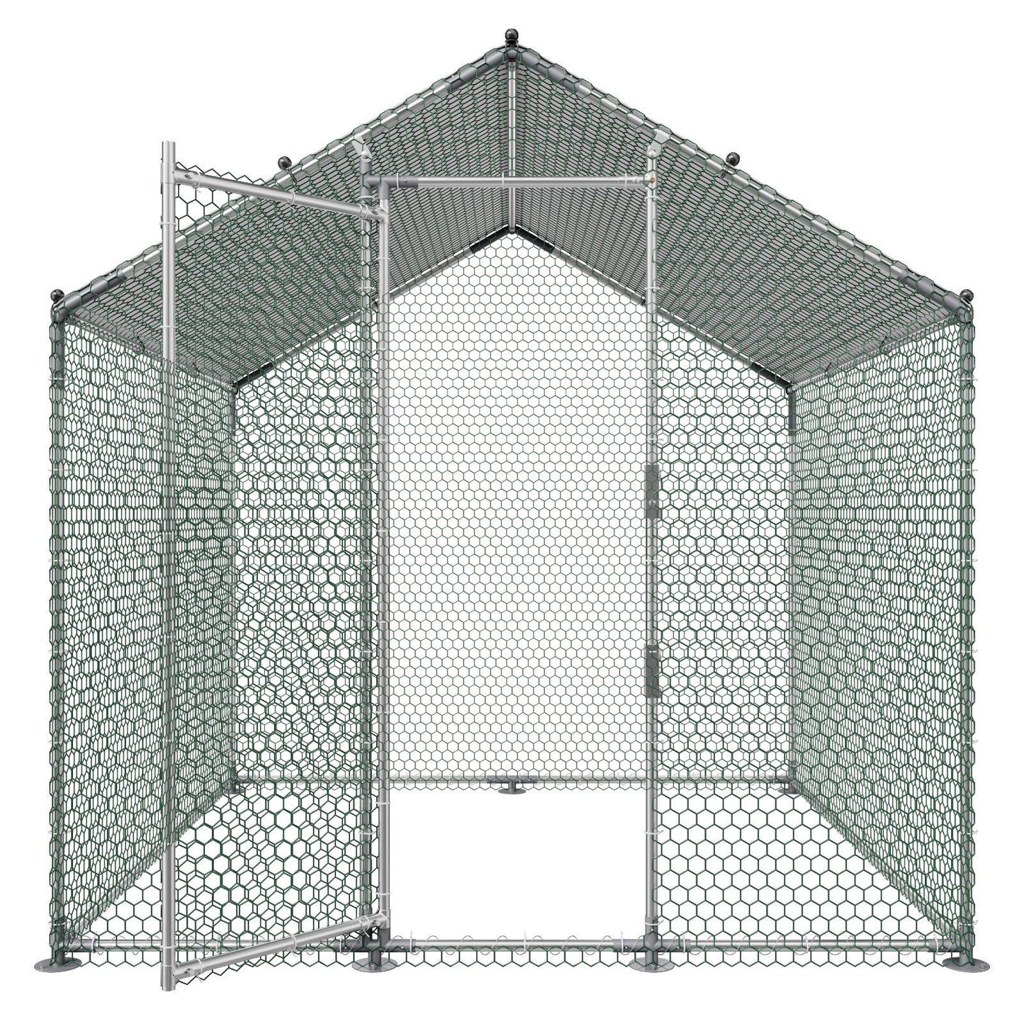 Metal Chicken Coop, 6.56x6.56x6.56ft Large Walk-in Chicken Runs with Cover, Spire Roof Hen House Enclosure V952-JSJS222MJDDM0VGWG001V0