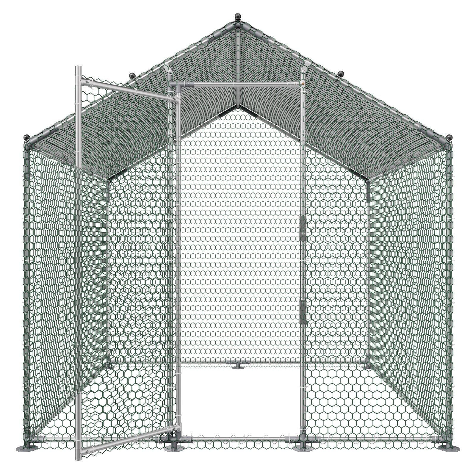 Metal Chicken Coop, 6.56x6.56x6.56ft Large Walk-in Chicken Runs with Cover, Spire Roof Hen House Enclosure V952-JSJS222MJDDM0VGWG001V0