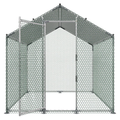 Metal Chicken Coop, 6.56x6.56x6.56ft Large Walk-in Chicken Runs with Cover, Spire Roof Hen House Enclosure V952-JSJS222MJDDM0VGWG001V0
