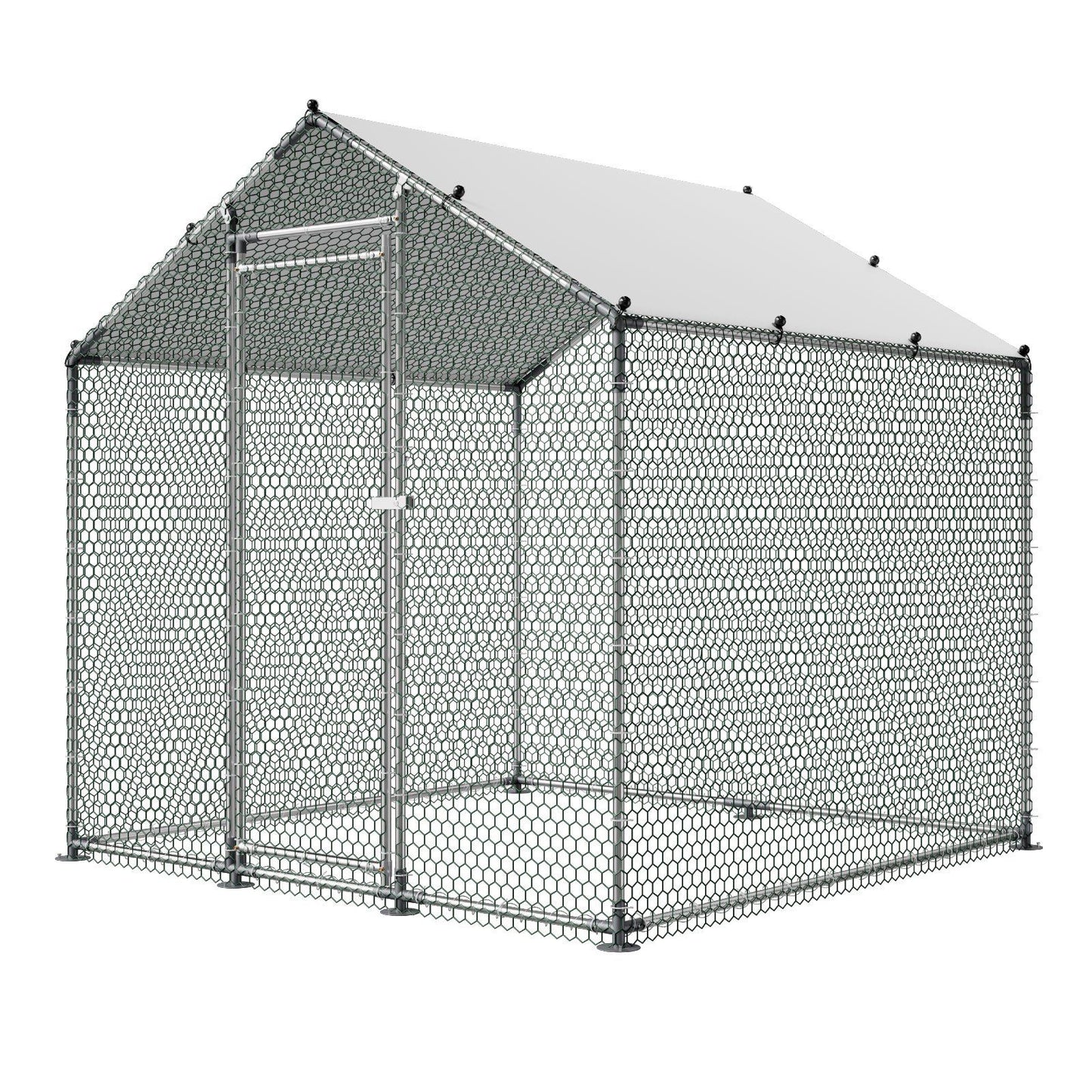 Metal Chicken Coop, 6.56x6.56x6.56ft Large Walk-in Chicken Runs with Cover, Spire Roof Hen House Enclosure V952-JSJS222MJDDM0VGWG001V0