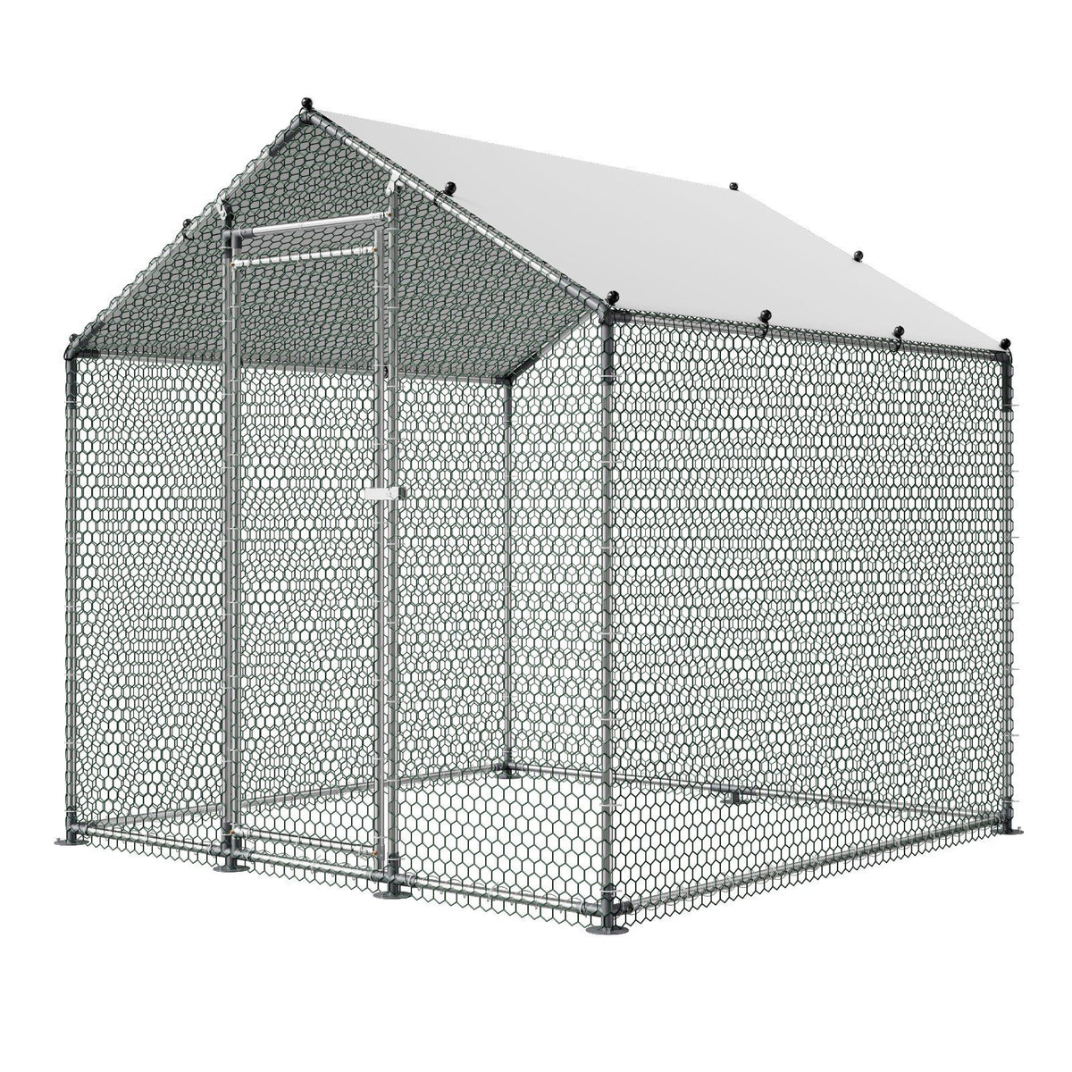 Metal Chicken Coop, 6.56x6.56x6.56ft Large Walk-in Chicken Runs with Cover, Spire Roof Hen House Enclosure V952-JSJS222MJDDM0VGWG001V0