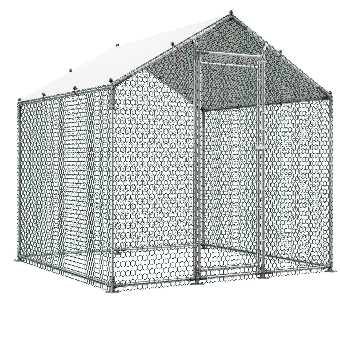 Metal Chicken Coop, 6.56x6.56x6.56ft Large Walk-in Chicken Runs with Cover, Spire Roof Hen House Enclosure V952-JSJS222MJDDM0VGWG001V0