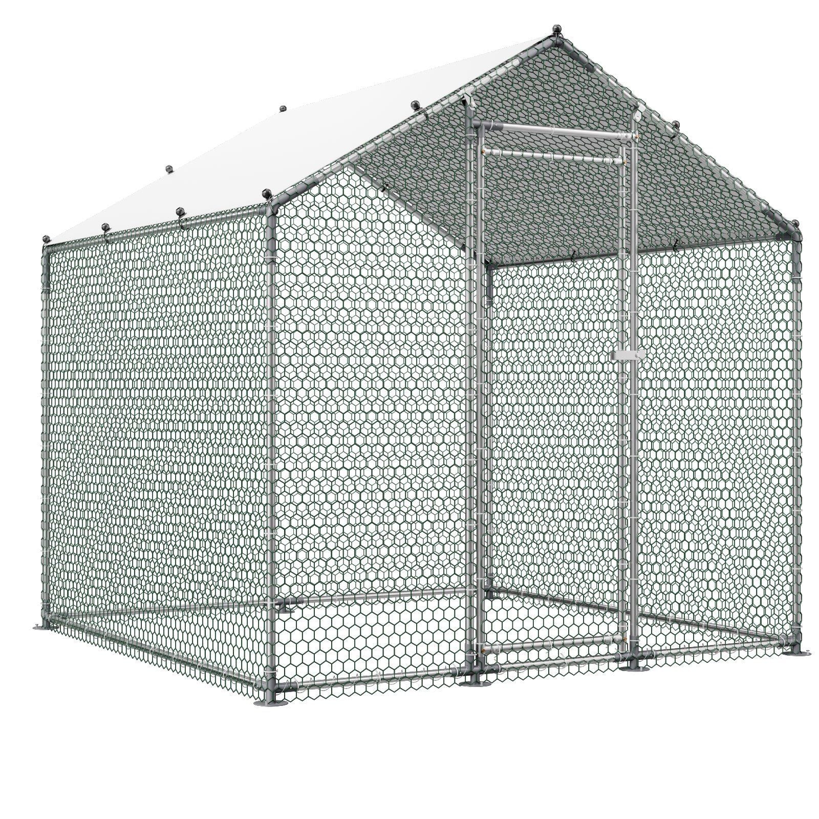 Metal Chicken Coop, 6.56x6.56x6.56ft Large Walk-in Chicken Runs with Cover, Spire Roof Hen House Enclosure V952-JSJS222MJDDM0VGWG001V0