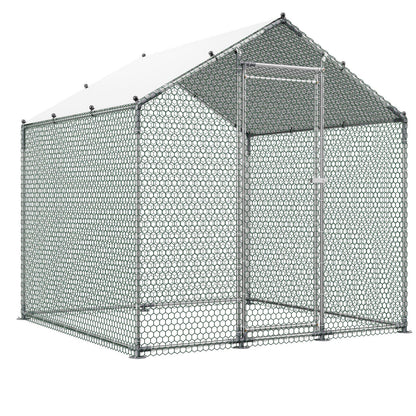 Metal Chicken Coop, 6.56x6.56x6.56ft Large Walk-in Chicken Runs with Cover, Spire Roof Hen House Enclosure V952-JSJS222MJDDM0VGWG001V0