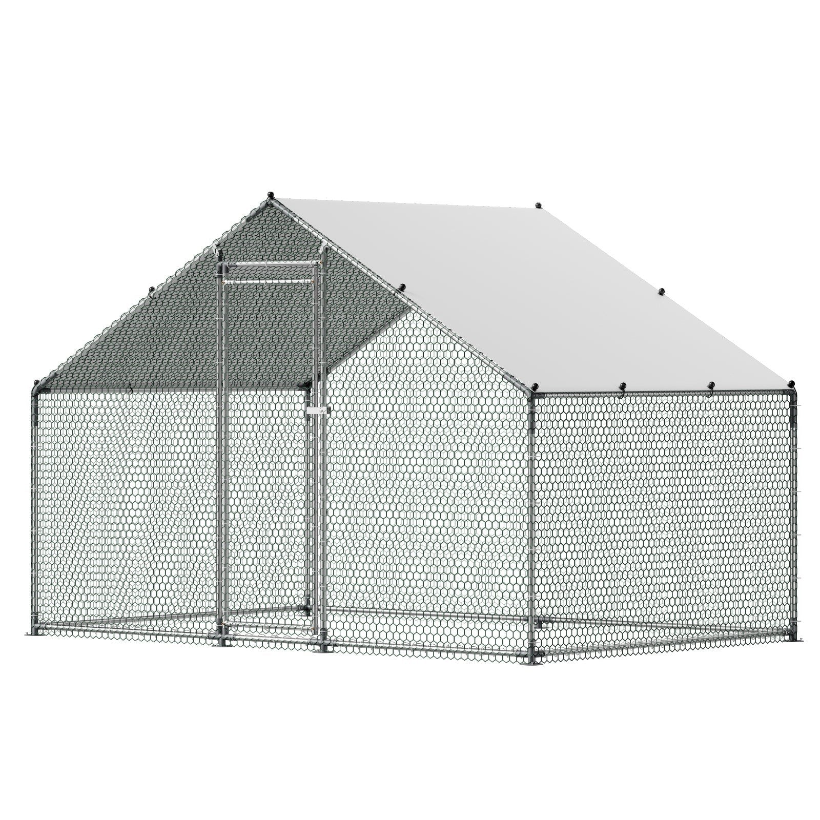 Metal Chicken Coop, 9.8x6.5x6.5ft Large Walk-in Chicken Runs with Cover, Spire Roof Hen House Enclosure with V952-JSJS322MJDDM8HJCX001V0
