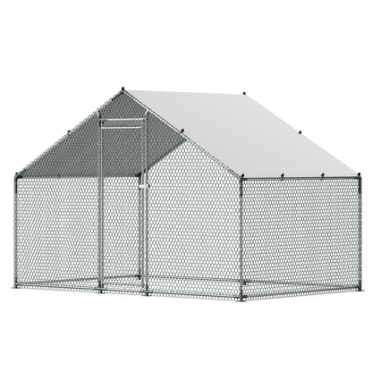 Metal Chicken Coop, 9.8x6.5x6.5ft Large Walk-in Chicken Runs with Cover, Spire Roof Hen House Enclosure with V952-JSJS322MJDDM8HJCX001V0