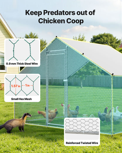Metal Chicken Coop, 9.8x6.5x6.5ft Large Walk-in Chicken Runs with Cover, Spire Roof Hen House Enclosure with V952-JSJS322MJDDM8HJCX001V0