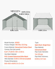 Metal Chicken Coop, 9.8x6.5x6.5ft Large Walk-in Chicken Runs with Cover, Spire Roof Hen House Enclosure with V952-JSJS322MJDDM8HJCX001V0