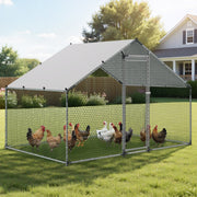 Metal Chicken Coop, 9.8x6.5x6.5ft Large Walk-in Chicken Runs with Cover, Spire Roof Hen House Enclosure with V952-JSJS322MJDDM8HJCX001V0