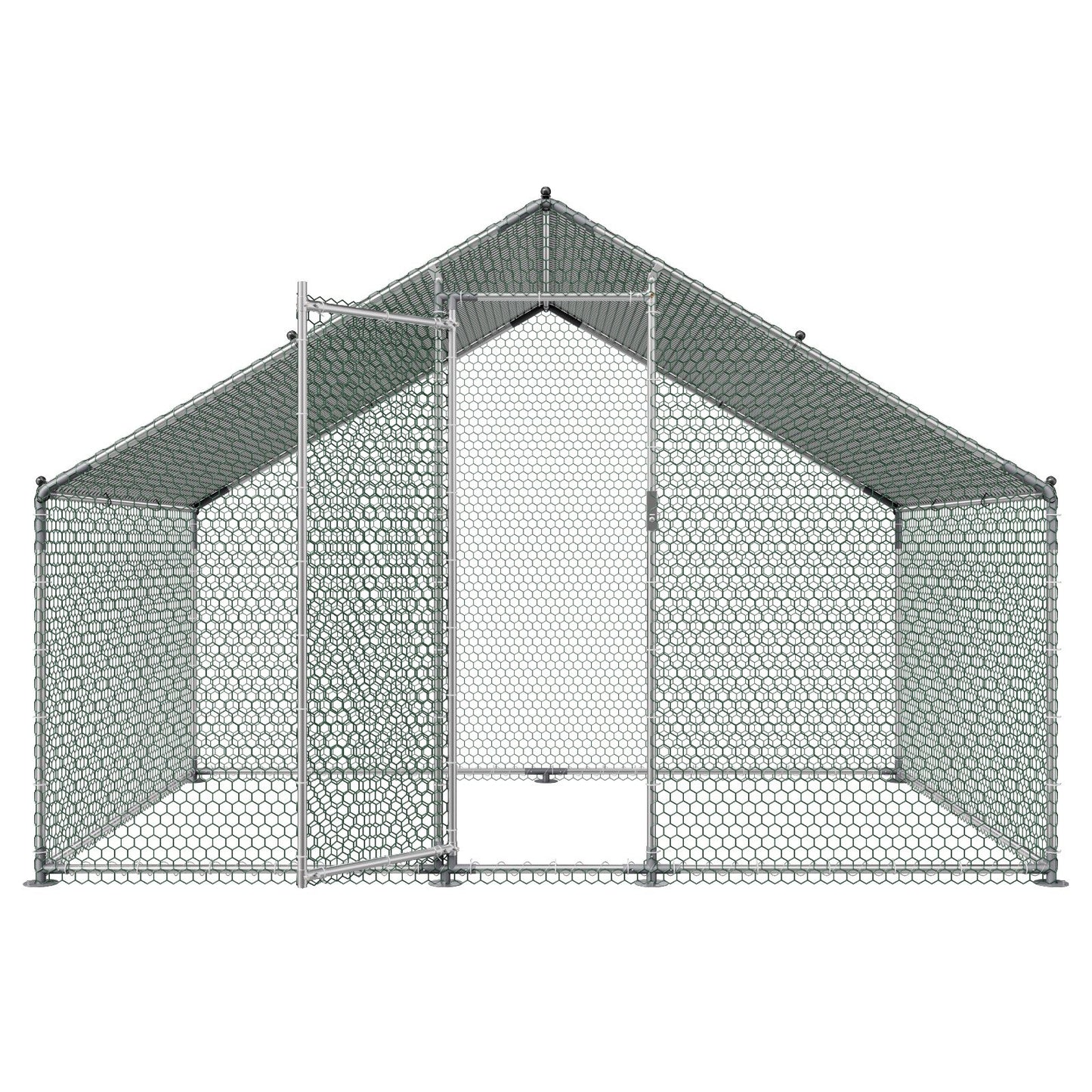 Metal Chicken Coop, 9.8x6.5x6.5ft Large Walk-in Chicken Runs with Cover, Spire Roof Hen House Enclosure with V952-JSJS322MJDDM8HJCX001V0