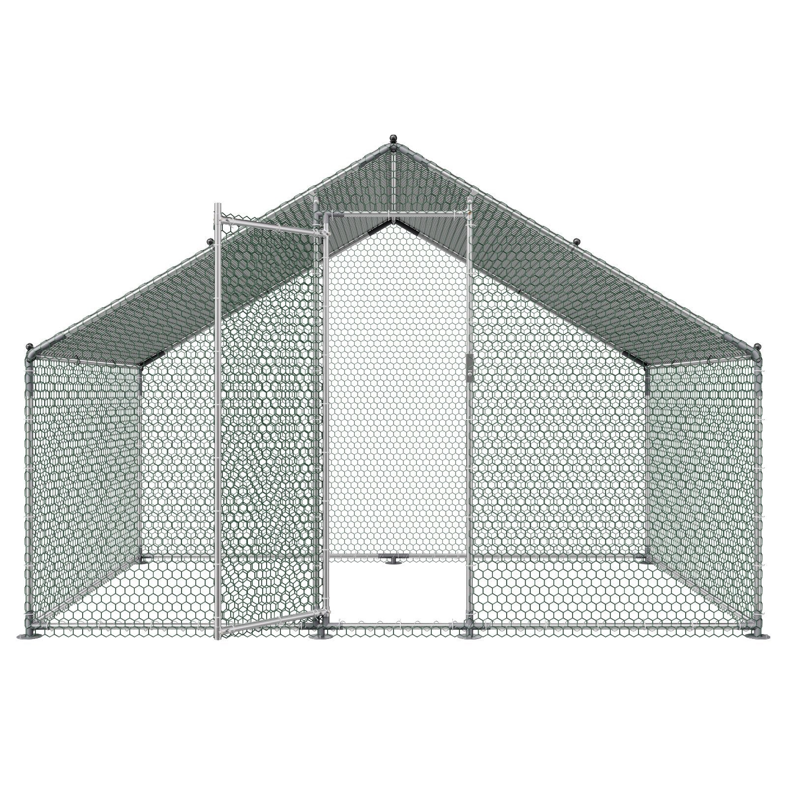 Metal Chicken Coop, 9.8x6.5x6.5ft Large Walk-in Chicken Runs with Cover, Spire Roof Hen House Enclosure with V952-JSJS322MJDDM8HJCX001V0