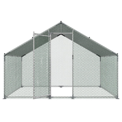 Metal Chicken Coop, 9.8x6.5x6.5ft Large Walk-in Chicken Runs with Cover, Spire Roof Hen House Enclosure with V952-JSJS322MJDDM8HJCX001V0