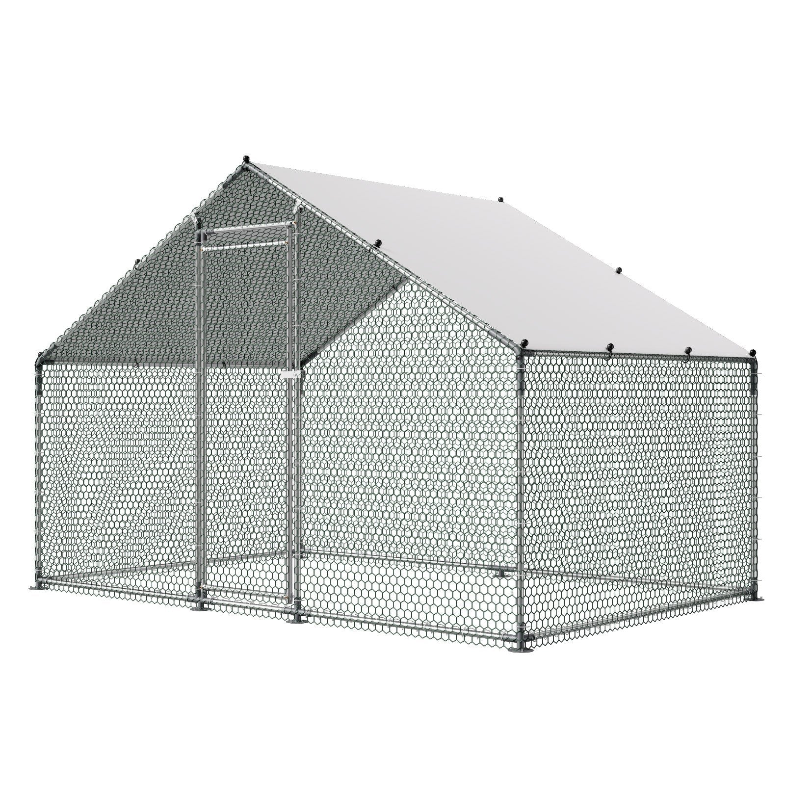 Metal Chicken Coop, 9.8x6.5x6.5ft Large Walk-in Chicken Runs with Cover, Spire Roof Hen House Enclosure with V952-JSJS322MJDDM8HJCX001V0
