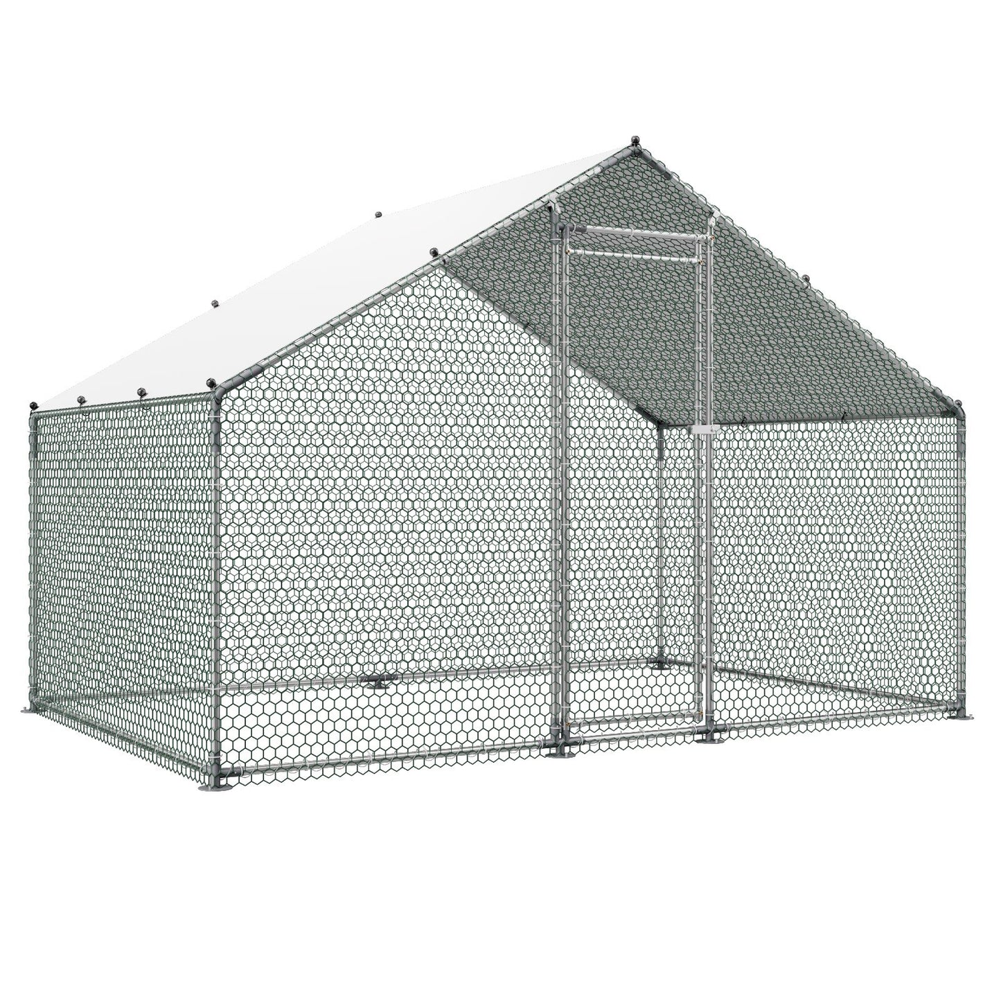 Metal Chicken Coop, 9.8x6.5x6.5ft Large Walk-in Chicken Runs with Cover, Spire Roof Hen House Enclosure with V952-JSJS322MJDDM8HJCX001V0