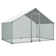 Metal Chicken Coop, 9.8x6.5x6.5ft Large Walk-in Chicken Runs with Cover, Spire Roof Hen House Enclosure with V952-JSJS322MJDDM8HJCX001V0