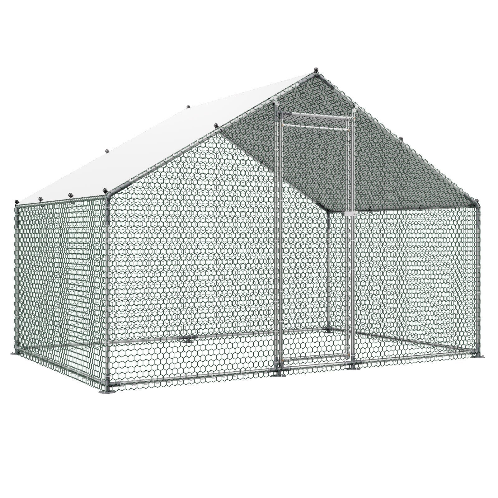 Metal Chicken Coop, 9.8x6.5x6.5ft Large Walk-in Chicken Runs with Cover, Spire Roof Hen House Enclosure with V952-JSJS322MJDDM8HJCX001V0
