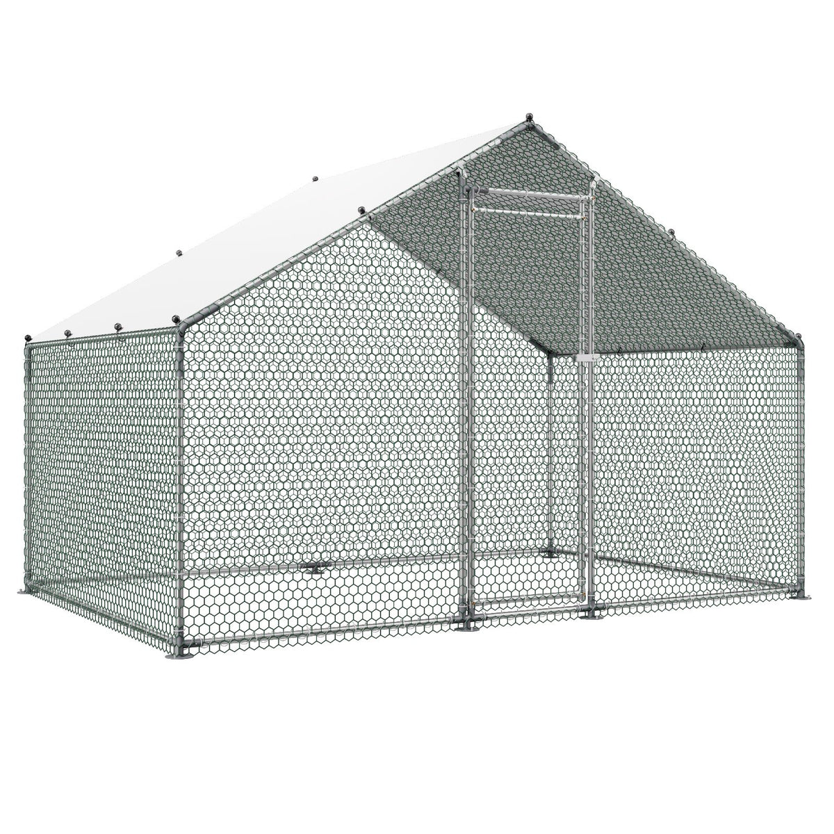 Metal Chicken Coop, 9.8x6.5x6.5ft Large Walk-in Chicken Runs with Cover, Spire Roof Hen House Enclosure with V952-JSJS322MJDDM8HJCX001V0
