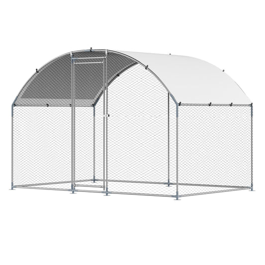 Metal Chicken Coop, 9.8x6.5x6.5ft Large Walk-in Chicken Runs with Cover, Doom Roof Hen House Enclosure with V952-JSJS322MYDDMEUEN5001V0