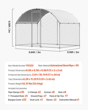 Metal Chicken Coop, 9.8x6.5x6.5ft Large Walk-in Chicken Runs with Cover, Doom Roof Hen House Enclosure with V952-JSJS322MYDDMEUEN5001V0