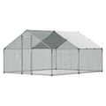 Metal Chicken Coop, 9.8x13.1x6.5 ft Large Walk-in Chicken Runs with Cover, Spire Roof Hen House Enclosure V952-JSJS342MJDDMF1LS3001V0