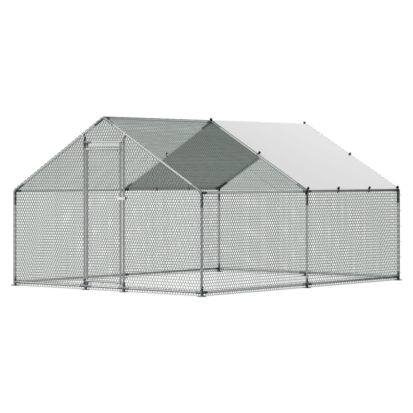 Metal Chicken Coop, 9.8x13.1x6.5 ft Large Walk-in Chicken Runs with Cover, Spire Roof Hen House Enclosure V952-JSJS342MJDDMF1LS3001V0