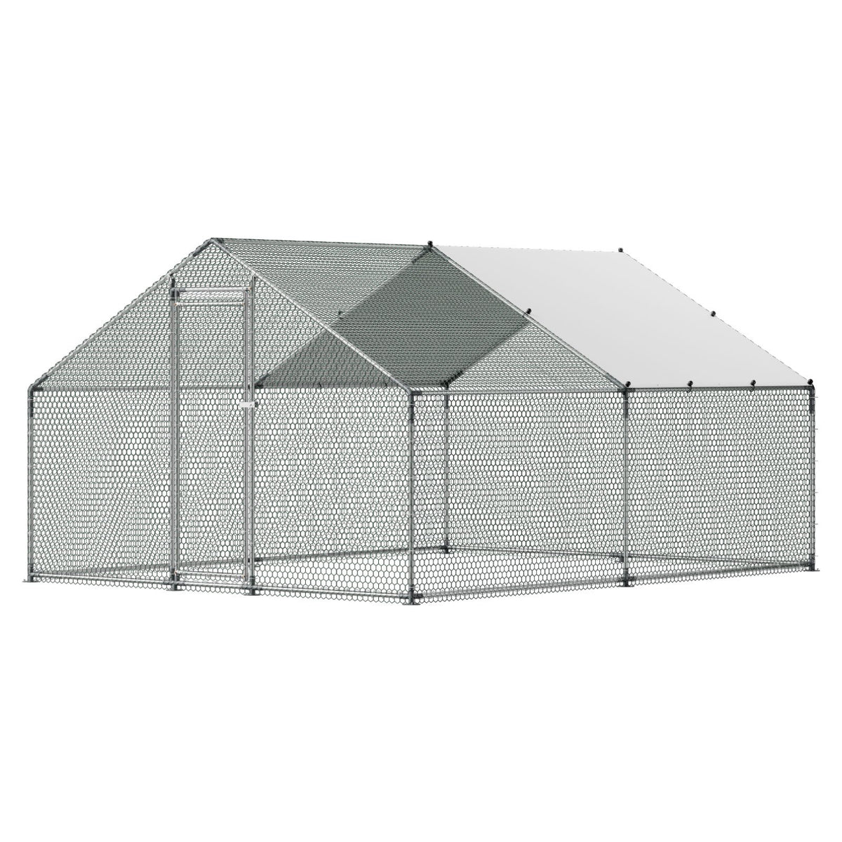 Metal Chicken Coop, 9.8x13.1x6.5 ft Large Walk-in Chicken Runs with Cover, Spire Roof Hen House Enclosure V952-JSJS342MJDDMF1LS3001V0