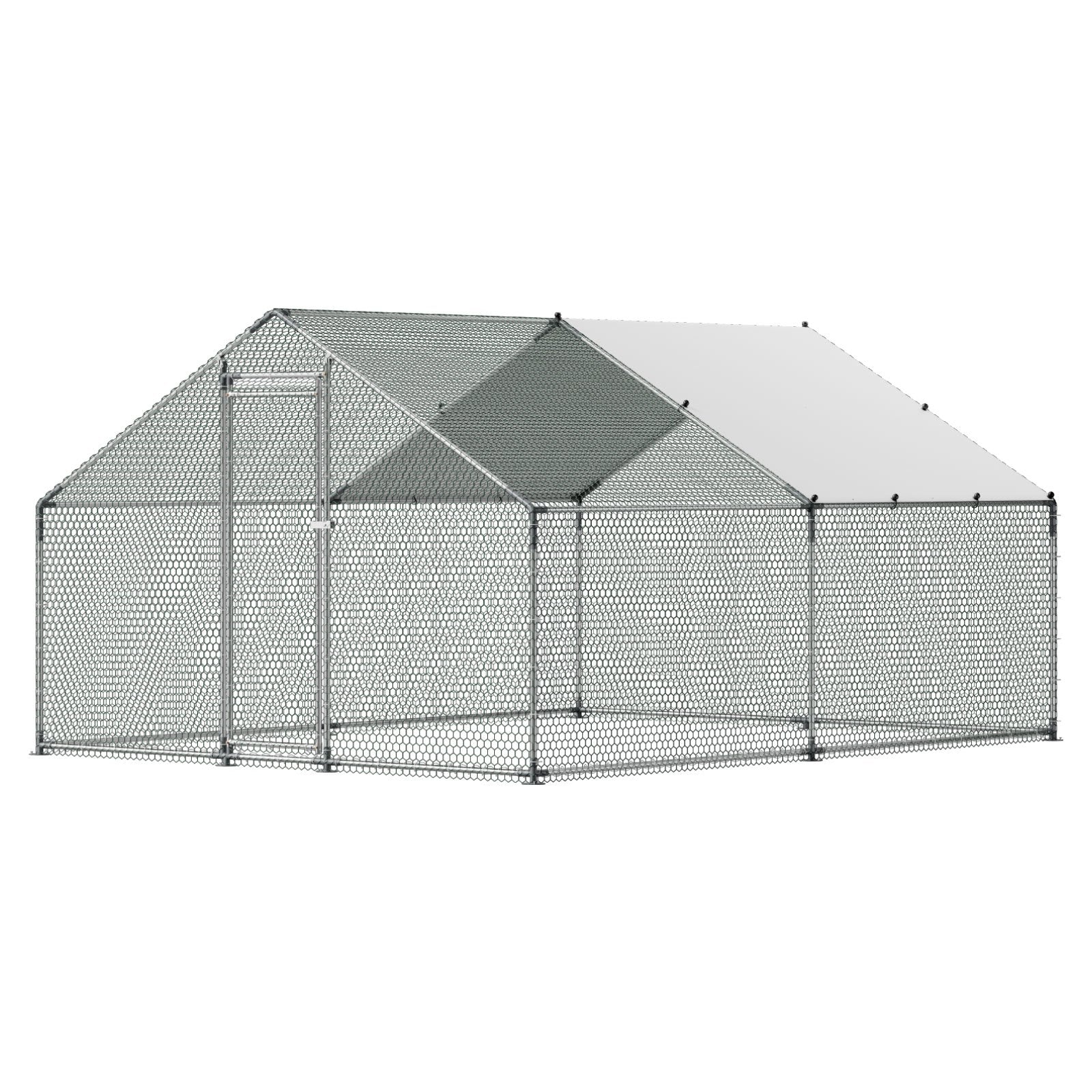 Metal Chicken Coop, 9.8x13.1x6.5 ft Large Walk-in Chicken Runs with Cover, Spire Roof Hen House Enclosure V952-JSJS342MJDDMF1LS3001V0
