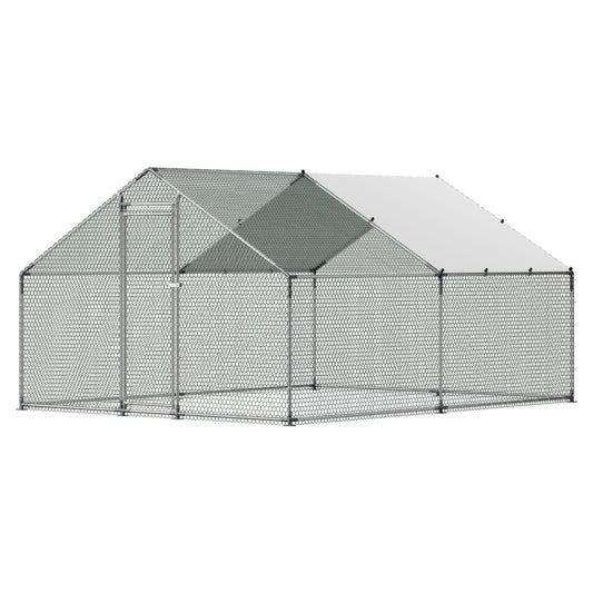 Metal Chicken Coop, 9.8x13.1x6.5 ft Large Walk-in Chicken Runs with Cover, Spire Roof Hen House Enclosure V952-JSJS342MJDDMF1LS3001V0
