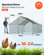 Metal Chicken Coop, 9.8x13.1x6.5 ft Large Walk-in Chicken Runs with Cover, Spire Roof Hen House Enclosure V952-JSJS342MJDDMF1LS3001V0