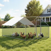 Metal Chicken Coop, 9.8x13.1x6.5 ft Large Walk-in Chicken Runs with Cover, Spire Roof Hen House Enclosure V952-JSJS342MJDDMF1LS3001V0