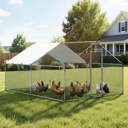 Metal Chicken Coop, 9.8x13.1x6.5 ft Large Walk-in Chicken Runs with Cover, Spire Roof Hen House Enclosure V952-JSJS342MJDDMF1LS3001V0