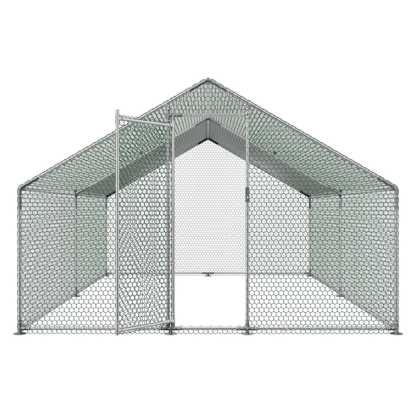 Metal Chicken Coop, 9.8x13.1x6.5 ft Large Walk-in Chicken Runs with Cover, Spire Roof Hen House Enclosure V952-JSJS342MJDDMF1LS3001V0