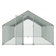 Metal Chicken Coop, 9.8x13.1x6.5 ft Large Walk-in Chicken Runs with Cover, Spire Roof Hen House Enclosure V952-JSJS342MJDDMF1LS3001V0