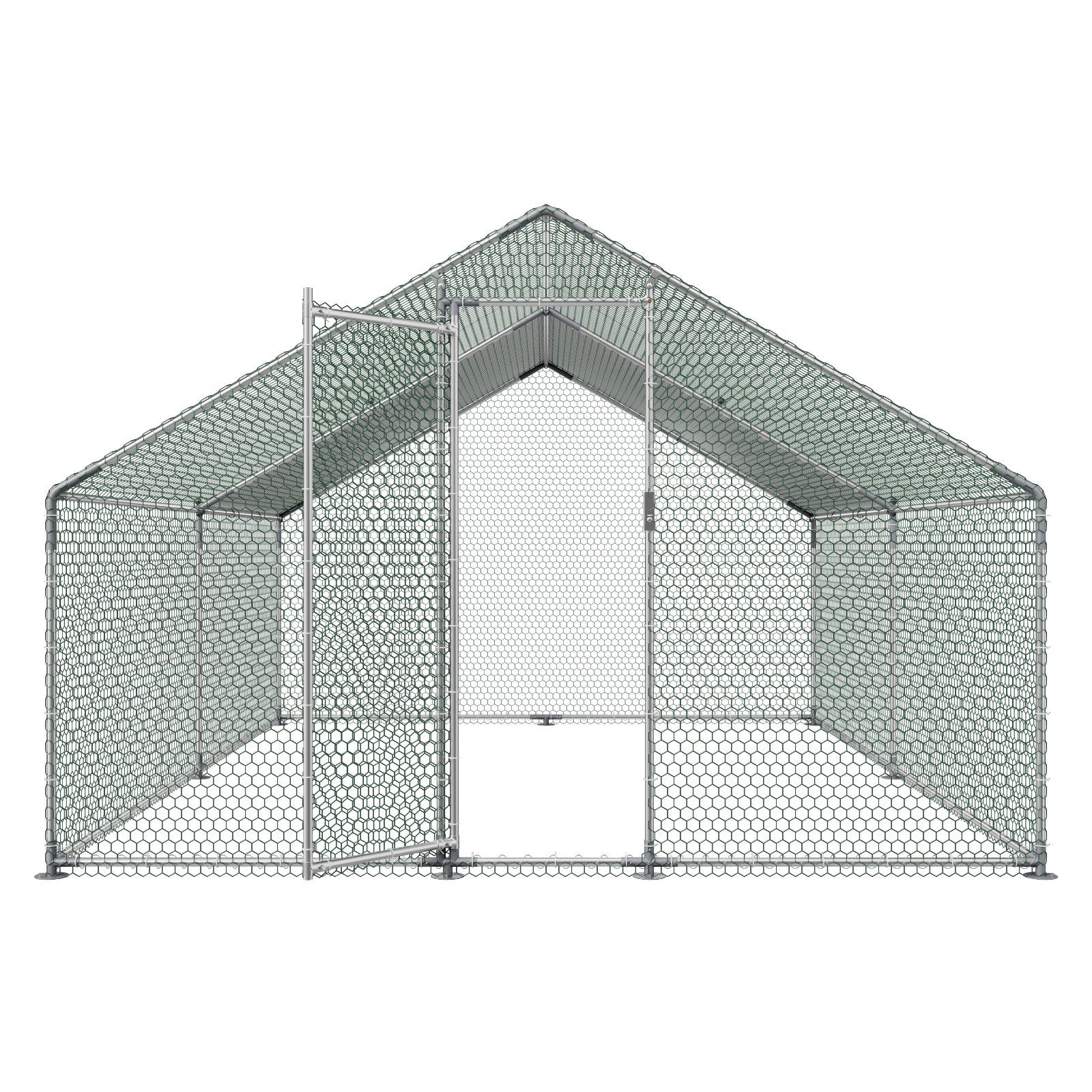 Metal Chicken Coop, 9.8x13.1x6.5 ft Large Walk-in Chicken Runs with Cover, Spire Roof Hen House Enclosure V952-JSJS342MJDDMF1LS3001V0