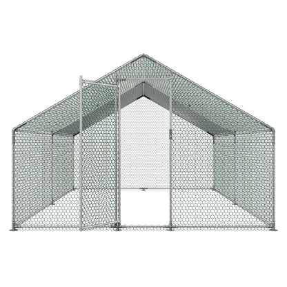 Metal Chicken Coop, 9.8x13.1x6.5 ft Large Walk-in Chicken Runs with Cover, Spire Roof Hen House Enclosure V952-JSJS342MJDDMF1LS3001V0