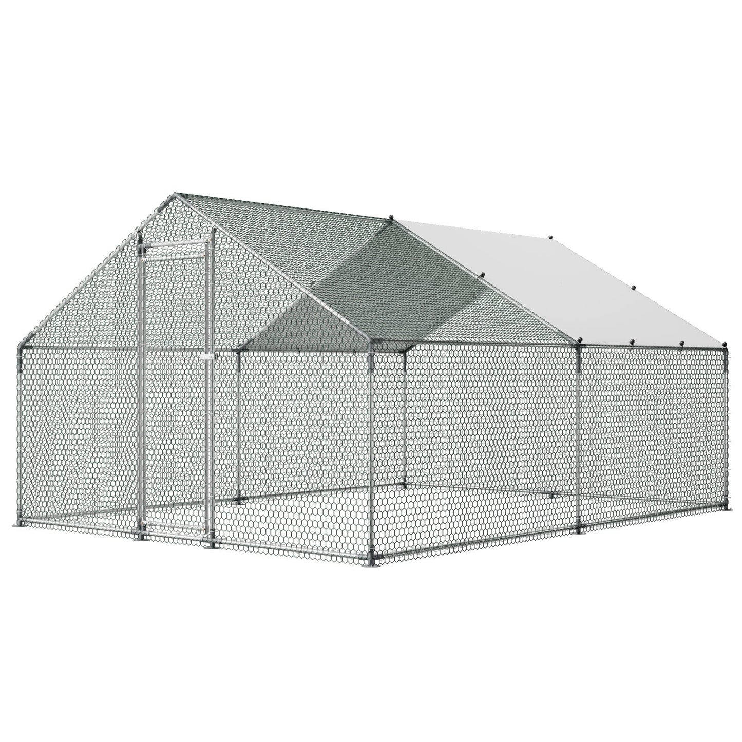 Metal Chicken Coop, 9.8x13.1x6.5 ft Large Walk-in Chicken Runs with Cover, Spire Roof Hen House Enclosure V952-JSJS342MJDDMF1LS3001V0