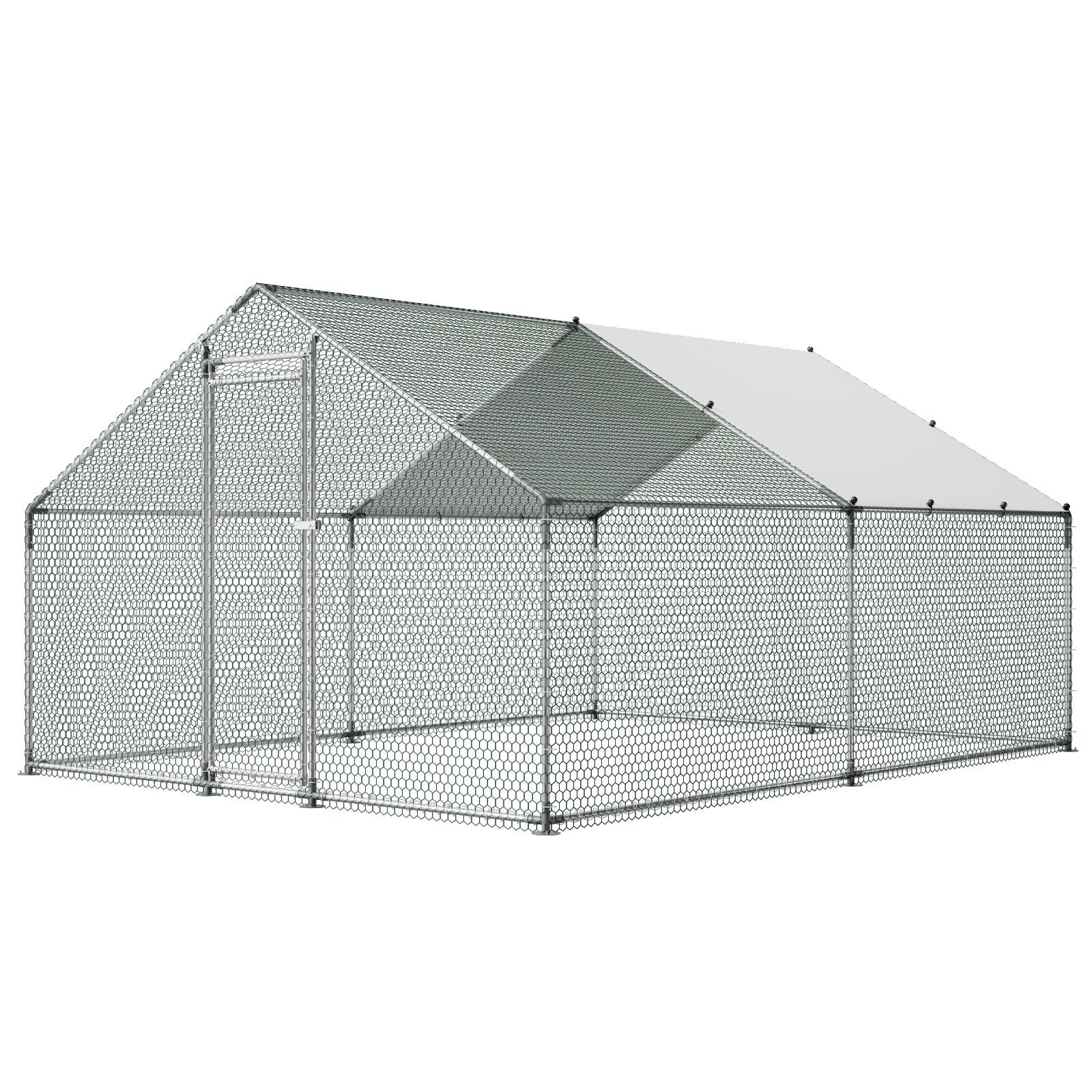 Metal Chicken Coop, 9.8x13.1x6.5 ft Large Walk-in Chicken Runs with Cover, Spire Roof Hen House Enclosure V952-JSJS342MJDDMF1LS3001V0
