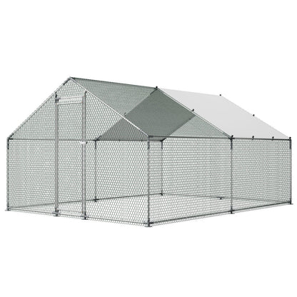 Metal Chicken Coop, 9.8x13.1x6.5 ft Large Walk-in Chicken Runs with Cover, Spire Roof Hen House Enclosure V952-JSJS342MJDDMF1LS3001V0