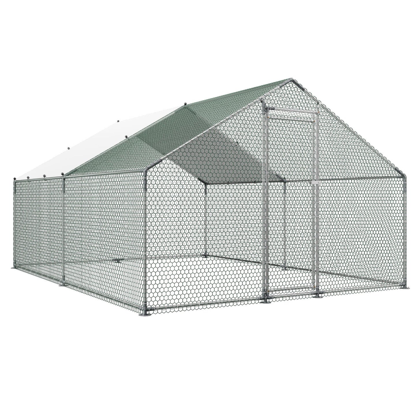 Metal Chicken Coop, 9.8x13.1x6.5 ft Large Walk-in Chicken Runs with Cover, Spire Roof Hen House Enclosure V952-JSJS342MJDDMF1LS3001V0