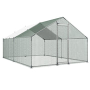 Metal Chicken Coop, 9.8x13.1x6.5 ft Large Walk-in Chicken Runs with Cover, Spire Roof Hen House Enclosure V952-JSJS342MJDDMF1LS3001V0