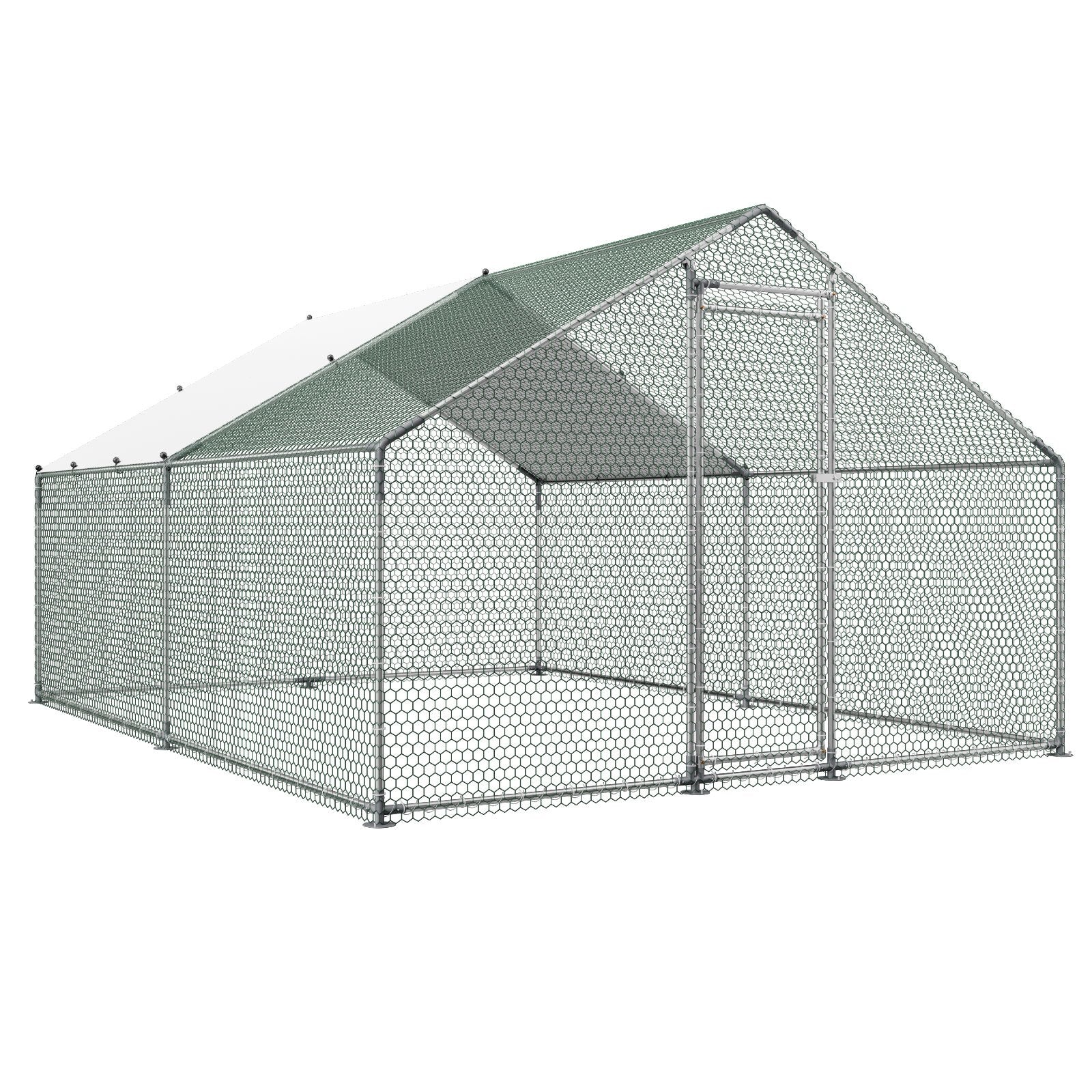 Metal Chicken Coop, 9.8x13.1x6.5 ft Large Walk-in Chicken Runs with Cover, Spire Roof Hen House Enclosure V952-JSJS342MJDDMF1LS3001V0