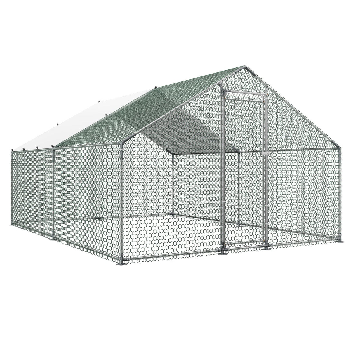 Metal Chicken Coop, 9.8x13.1x6.5 ft Large Walk-in Chicken Runs with Cover, Spire Roof Hen House Enclosure V952-JSJS342MJDDMF1LS3001V0