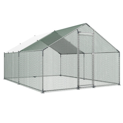 Metal Chicken Coop, 9.8x13.1x6.5 ft Large Walk-in Chicken Runs with Cover, Spire Roof Hen House Enclosure V952-JSJS342MJDDMF1LS3001V0