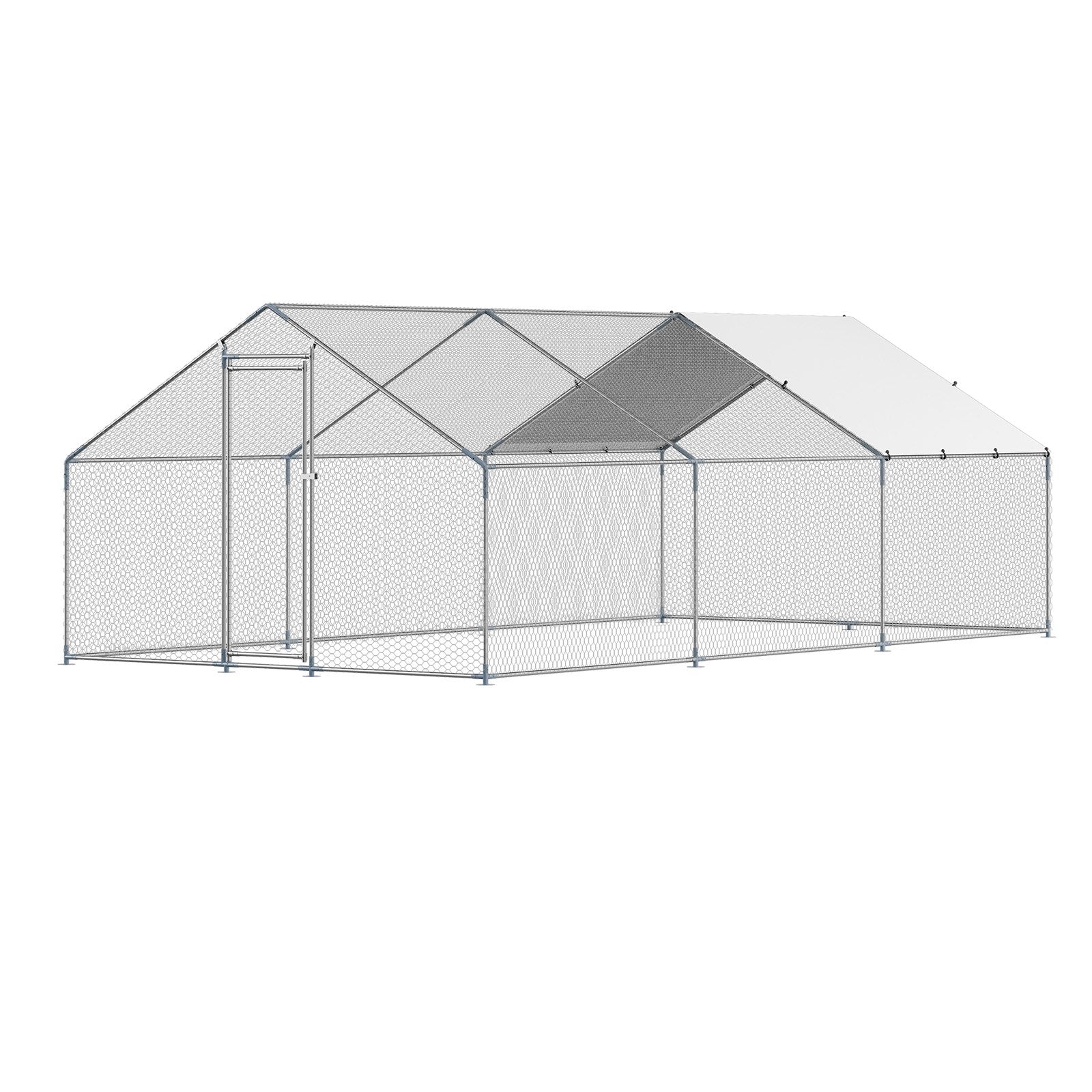 Metal Chicken Coop 9.8x19.6x6.5 ft Walk-in Chicken Run with Cover Spire Roof V952-JSJS362MJDDM8VS9P001V0