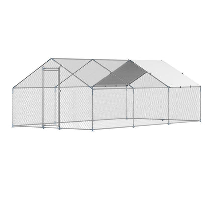 Metal Chicken Coop 9.8x19.6x6.5 ft Walk-in Chicken Run with Cover Spire Roof V952-JSJS362MJDDM8VS9P001V0