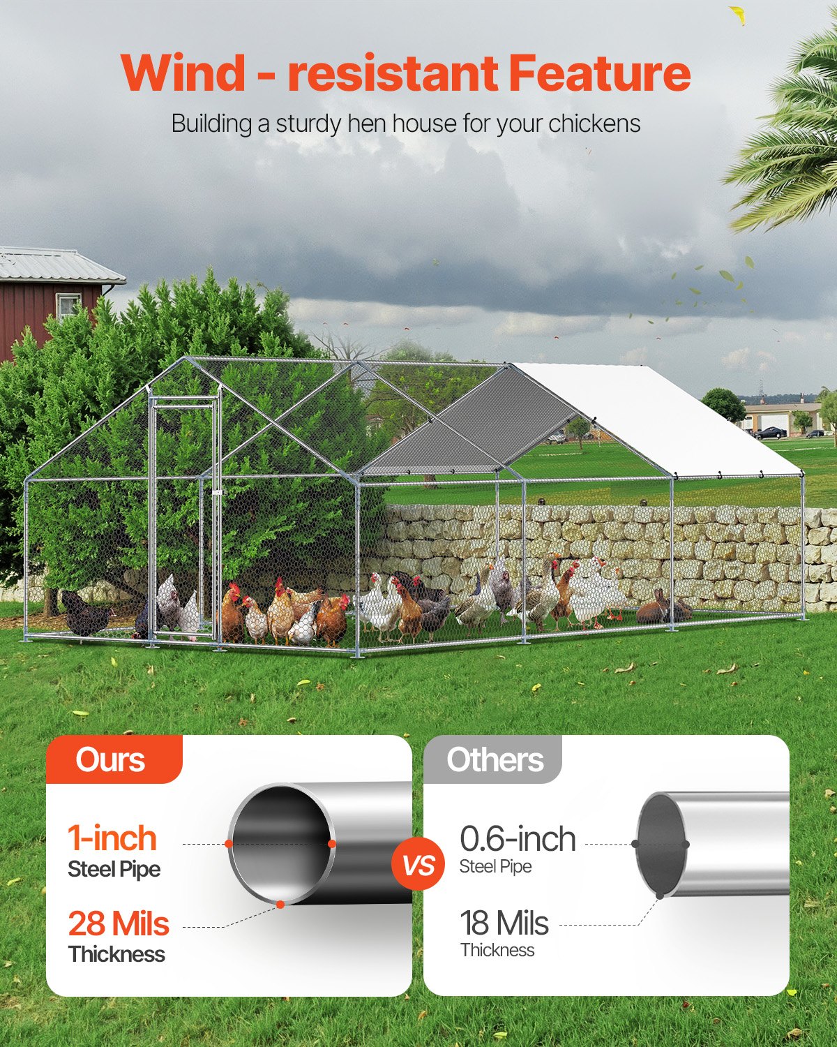 Metal Chicken Coop 9.8x19.6x6.5 ft Walk-in Chicken Run with Cover Spire Roof V952-JSJS362MJDDM8VS9P001V0
